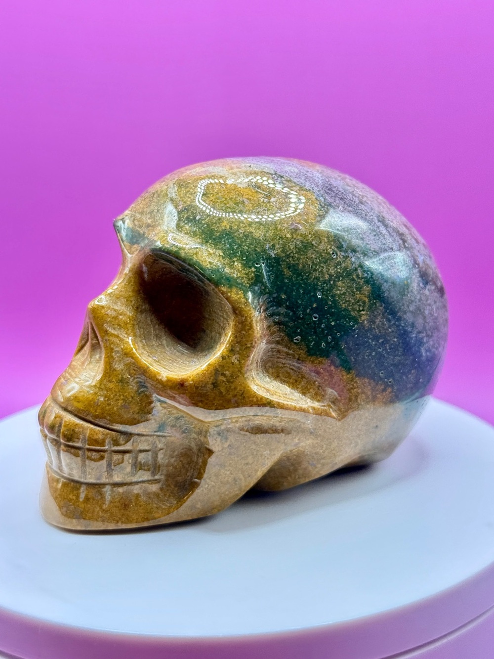Ocean Jasper Crystal Skull Carving Green Brown Purple